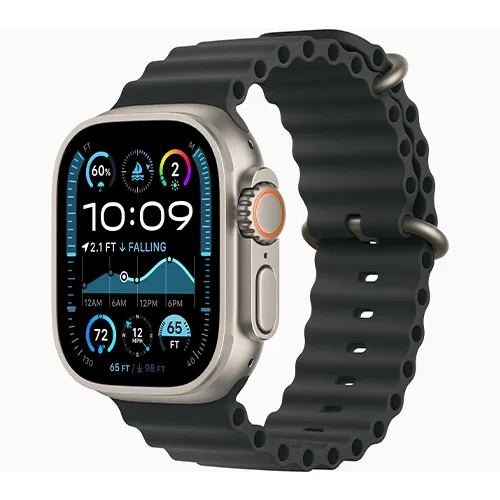 Apple Watch Series Ultra 2 49mm Natural Titanium Case with Black Ocean Band One Size