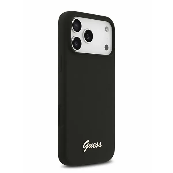 Guess для iPhone 17 Pro Max чехол Liquid silicone Gold metal logo & Camera Hard Black (MagSafe)