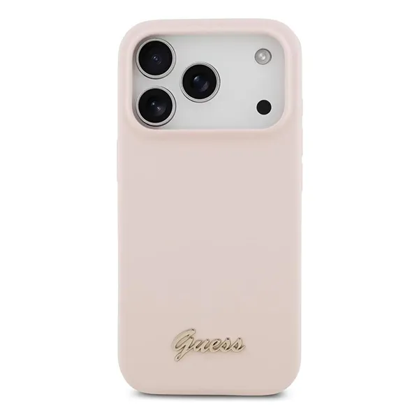 Guess для iPhone 17 Pro чехол Liquid silicone Gold metal logo & Camera Hard Pink (MagSafe)