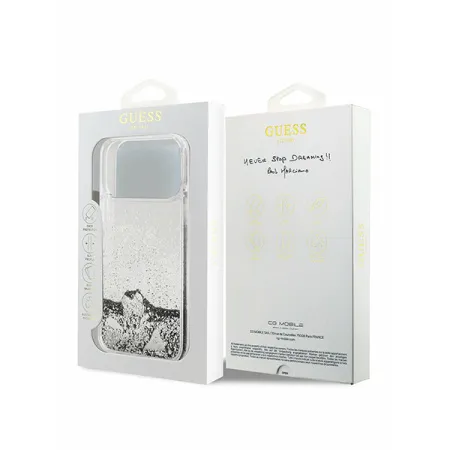 Guess для iPhone 17 Pro Max чехол Liquid Glitter Charms Hard Silver