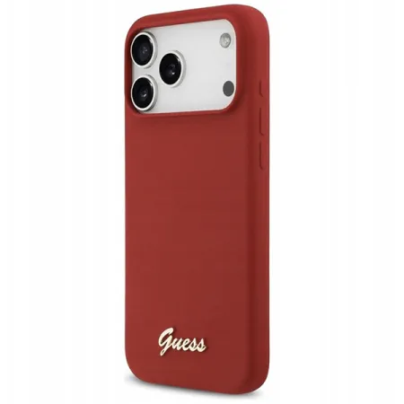 Guess для iPhone 17 Pro Max чехол Liquid silicone Gold metal logo & Camera Hard Magenta (MagSafe)