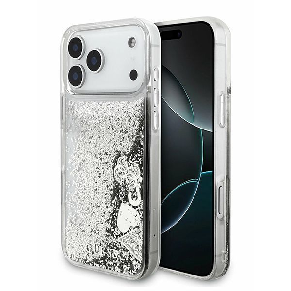 Guess для iPhone 17 Pro чехол Liquid Glitter Charms Hard Silver
