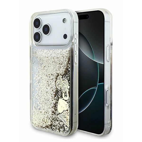 Guess для iPhone 17 Pro Max чехол Liquid Glitter Charms Hard Gold
