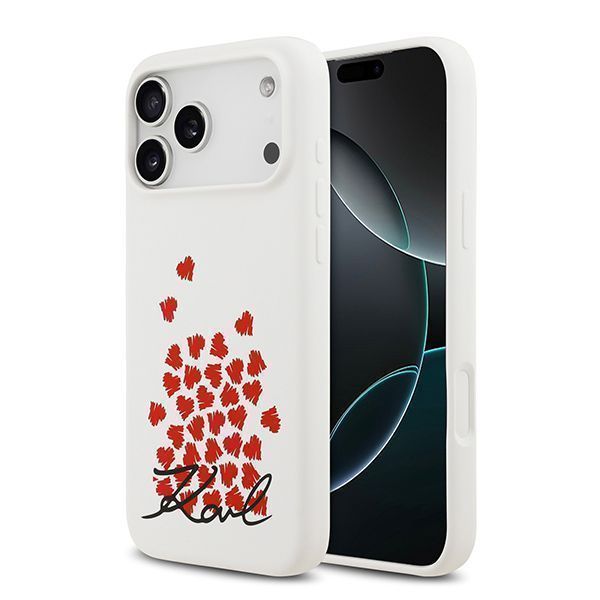 Lagerfeld для iPhone 17 Pro Max чехол Liquid Silicone Hearts Hard White (MagSafe)
